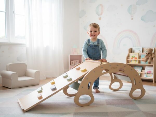 Wooden Montessori swing PRO 5in1 set with board 2in1 pastel