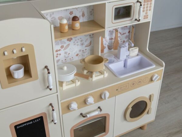 Baby wooden kitchen with sounds - cream with flowers