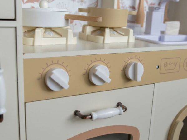 Baby wooden kitchen with sounds - cream with flowers