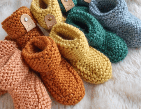 SMÅ Sweden Heritage pletene papučice za bebe, 0–6 mj.