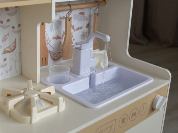 Baby wooden kitchen with sounds - cream with flowers